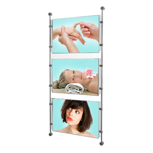 Wall mounted 3x A4L poster holders on bars 